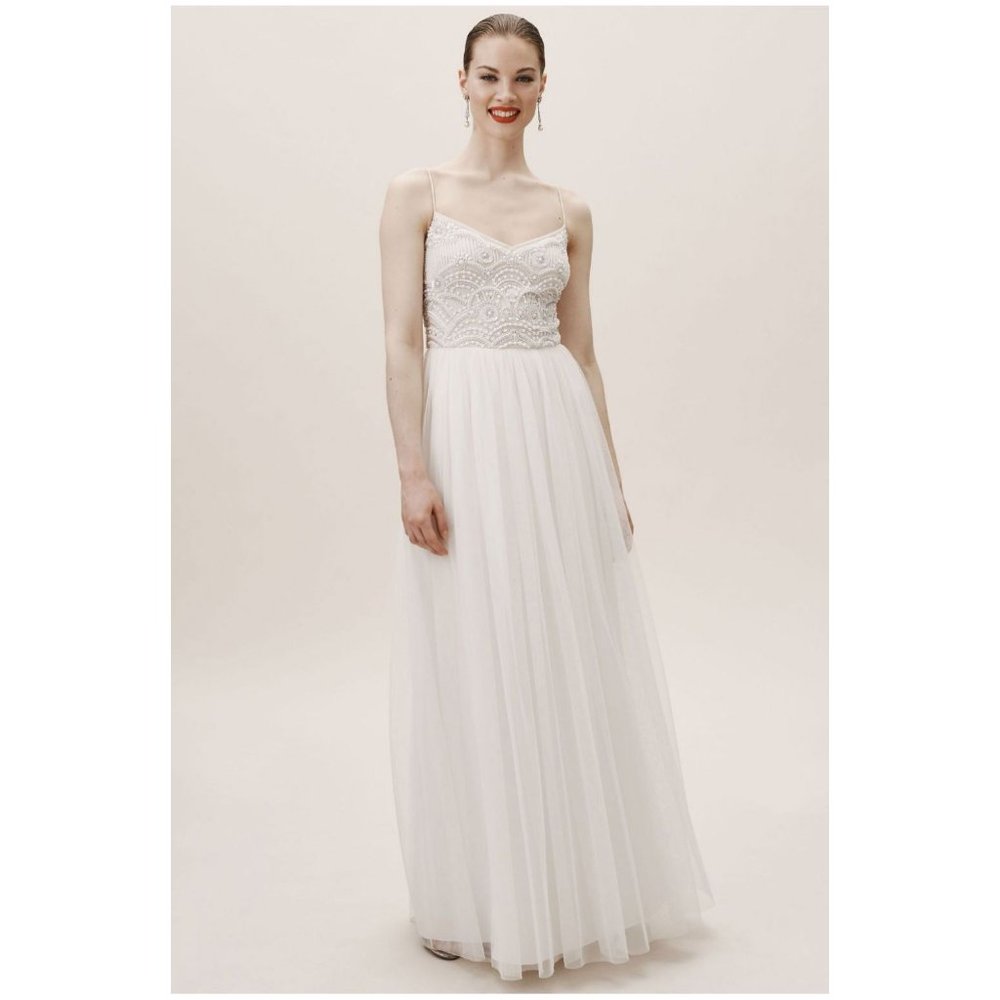 Anthropologie BHLDN Avaline Dress Spaghetti Strap Floor Length Tulle Skirt Dress